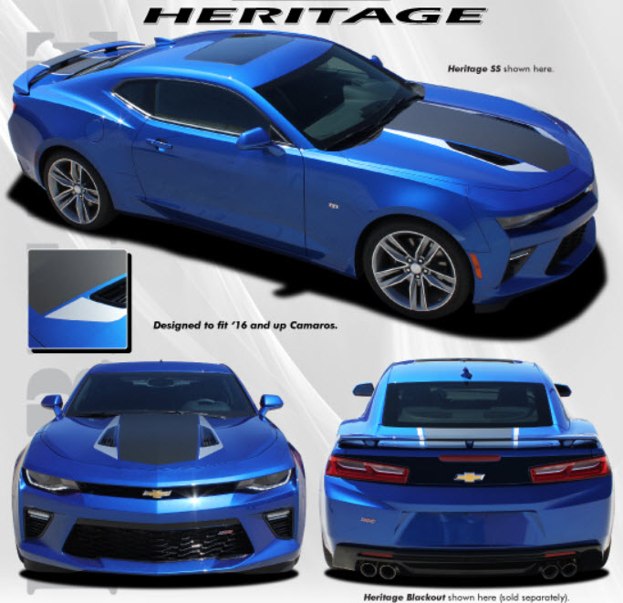 2016+ Camaro Hood and Body Stripe Kit, HERITAGE SS Single Color, with Pedestal Spoiler